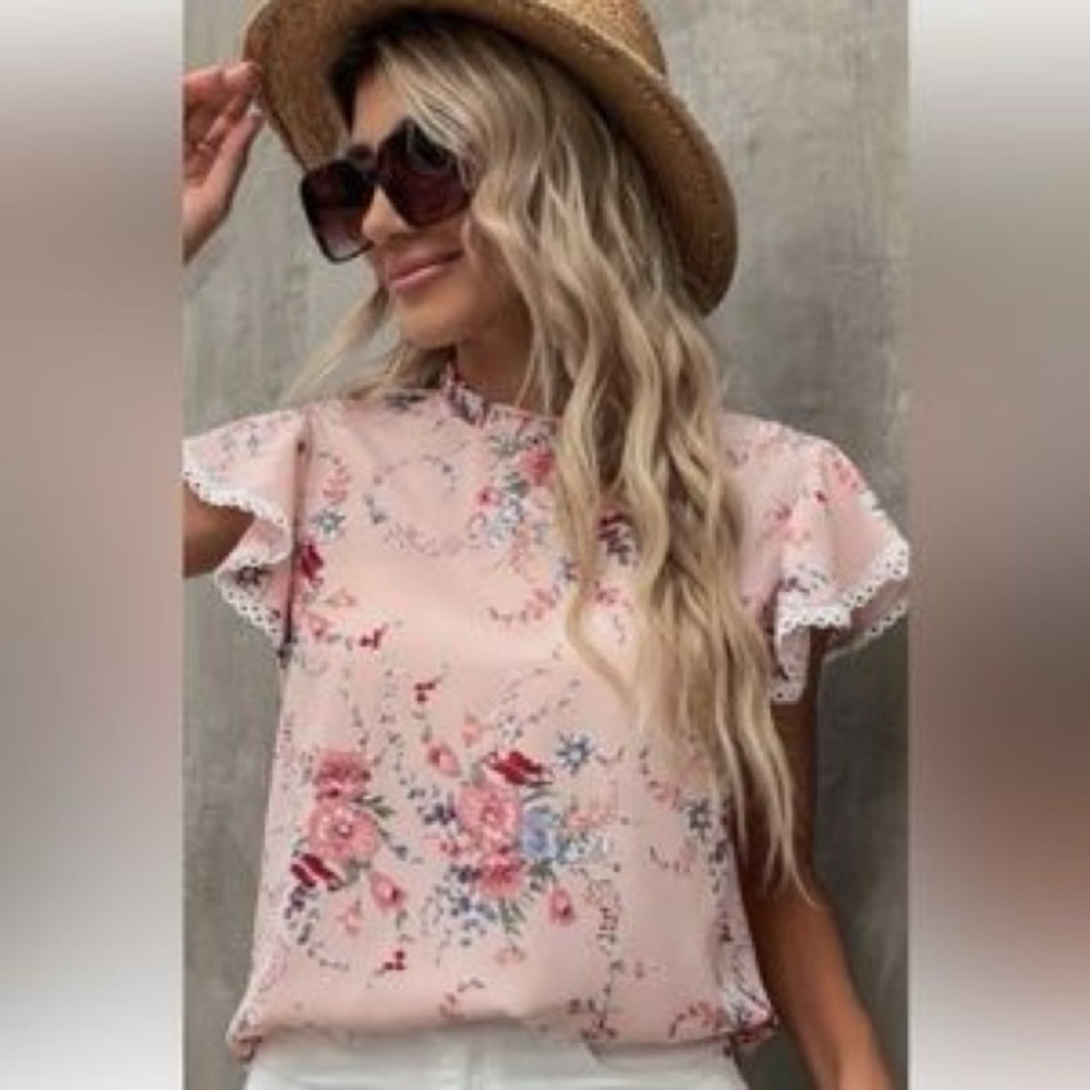 SHEIN Floral Pink Blouse Size XL